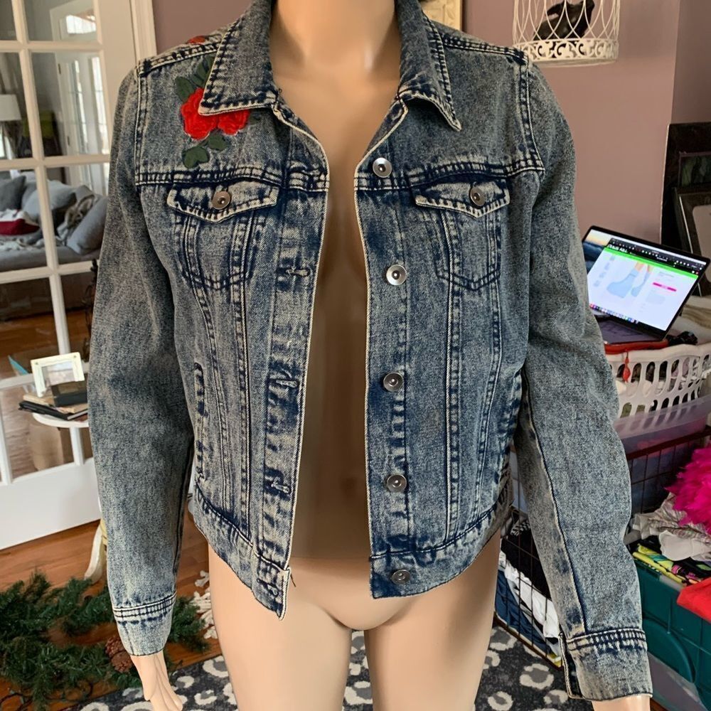 Kale Generation Rose Embroidered Denim Jacket sz M